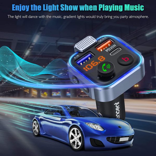 [2022 Version]  Car FM Transmitter, Wireless Bluetooth 5.0 Radio Adapter Car Kit, PD3.0 Type C 20W+QC3.0 Car Fast Charger, Hands Free Calling, Bass Lossless Hi-Fi Sound Support U Disk - Image 3