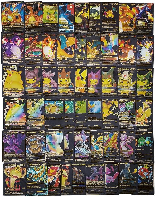 54 Pcs Cartoon TCG Gold Foil Card, Gold Foil Assorted Cards, Vmax GX DX Charizard Golden Super Rare Assorted Collection Cards, Best Gift for Kids, Game Fan and Collectors () - Image 3