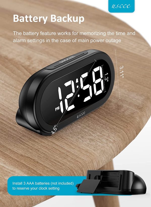 Small LED Digital Alarm Clock with USB Charger, 0-100% Dimmer, 5 Alarm Sounds, Easy to Set, Adjustable Volume, Snooze, 12/24Hr, Battery Backup, Compact Clock for Bedrooms Bedside Heavy Sleepers - Image 2