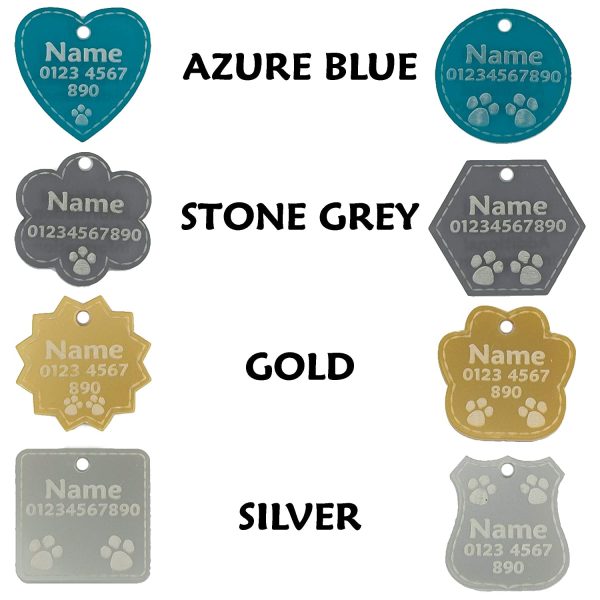 Luxury Dog Tags | Cat Name Tags | Engraved Personalised Pet ID | Dog Collar Tag | Cat Name Tags | 4 Colours | 8 Shapes | 3 Sizes