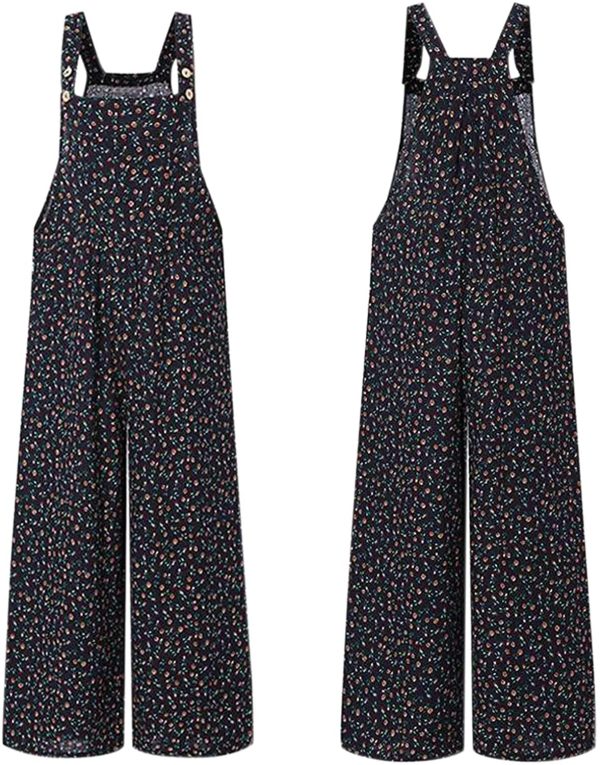 QCool Women’s Jumpsuit, Summer Casual Sleeveless Wide Leg Jumpsuits Romper with Pockets Floral Print Baggy Overalls - Image 4