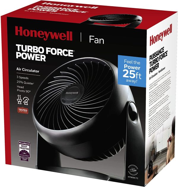 Honeywell HT900C 7" TurboForce?? Table Fan, Air Circulator, Black, with 90 Degree Head Pivot, Energy Saving, 3 Speed Settings - Image 10