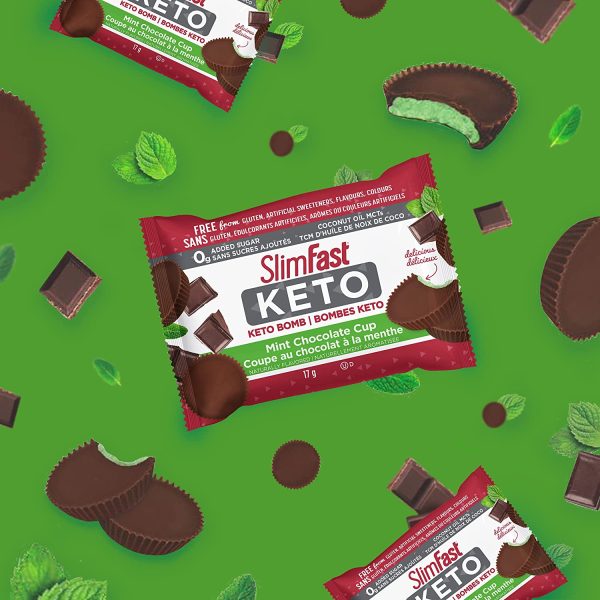 Slim-Fast Keto Bomb Snacks, 14x17g Mint Chocolate Cups Per Box, 238 Grams, Mint Chocolate Cup, 238 Grams - Image 2