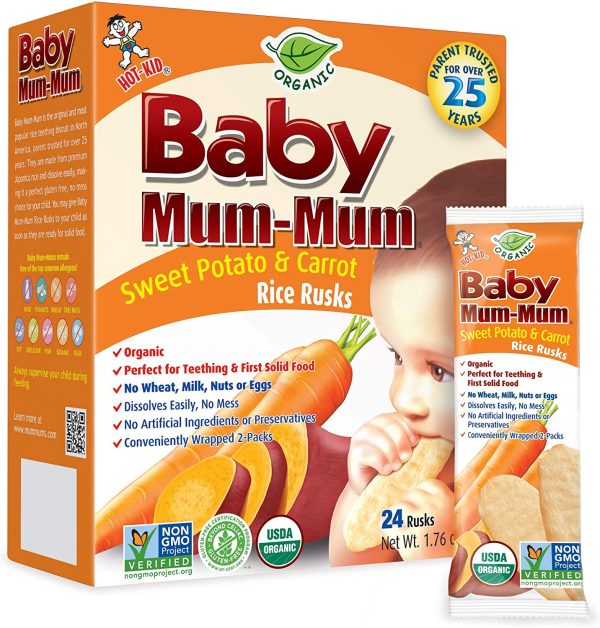 Baby Mum Mum Baby Mum-Mum Organic Rice Rusk Teethers 50g Sweet Potato & Carrot, 50 Grams (Pack of 6) - Image 3