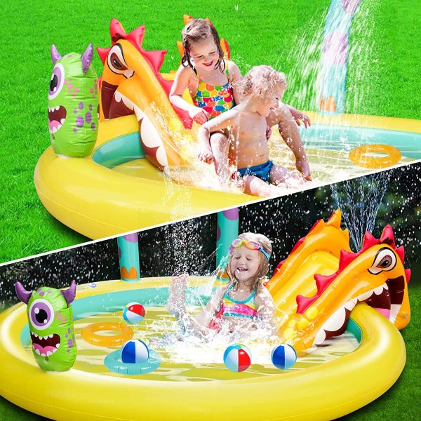 Kiddie Pool with Slide Monster Inflatable Sprinkler Outdoor Toys, 80.5" x 70.5" x 33" Splash Pad for Toddler Boys Girls Kids Swimming Pool Backyard Garden - Image 6