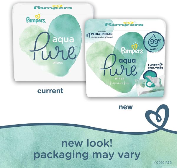 Pampers Baby Wipes, Aqua Pure 1X Pop-Top Water Sensitive Wipes, Hypoallergenic and Fragrance Free, 56 Count (Packaging May Vary) - Image 8