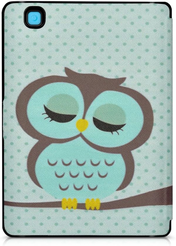 kwmobile Case Compatible with Kobo Aura Edition 2 - Case PU e-Reader Cover - Sleeping Owl Turquoise/Brown/Mint - Image 3