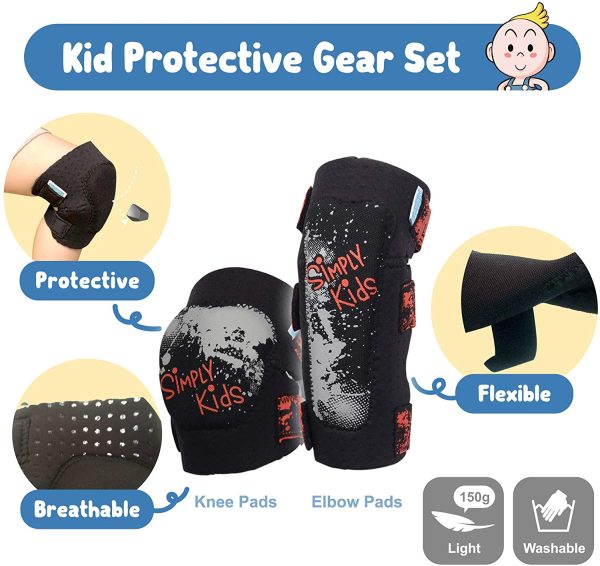 Simply Kids Soft Kids Knee and Elbow Pads with Bike Gloves I Toddler Protective Gear Set w/Mesh Bag& Sticker I CSPC Certified& Comfort I Roller-Skate, Skateboard Knee Pads Kids Children Boys Girls