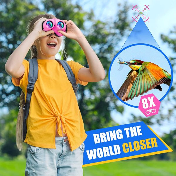 Toys for 3-10 Year Old Girls, jinsir Kids Binoculars Girls Gift Age 3-10 Mini Binoculars Outside Toys Age 3-10 Toy Binoculars for Kids Adventure Toys Learning Toys for 3-10 Year Old Girls Pink