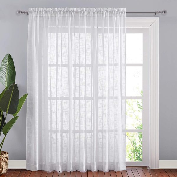 NICETOWN Linen-Like Rod Pocket Sheer - Farmhouse Patio Door/Sliding Glass Door Textured Curtain Drapery, 100 Inches x 84 Inches, White, 1 Panel - Image 3