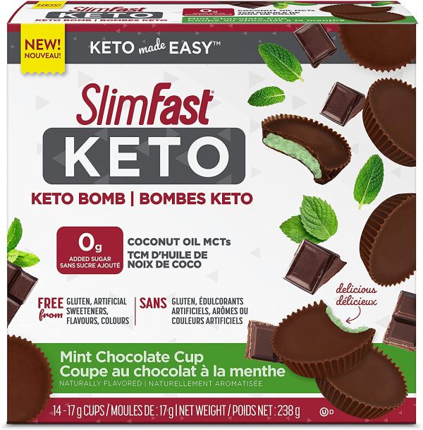 Slim-Fast Keto Bomb Snacks, 14x17g Mint Chocolate Cups Per Box, 238 Grams, Mint Chocolate Cup, 238 Grams - Image 8