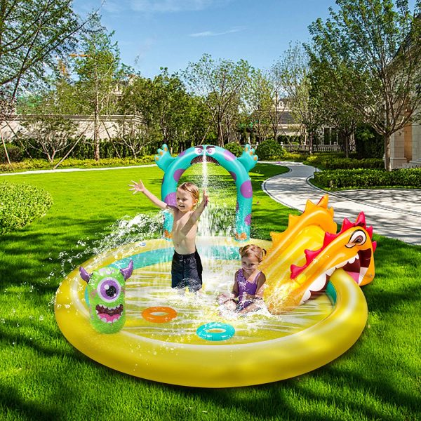 Kiddie Pool with Slide Monster Inflatable Sprinkler Outdoor Toys, 80.5" x 70.5" x 33" Splash Pad for Toddler Boys Girls Kids Swimming Pool Backyard Garden - Image 4