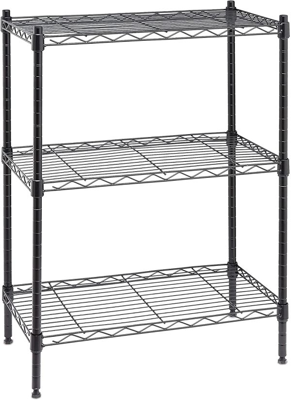 Amazon Basics 3-Shelf Adjustable, Heavy Duty Storage Shelving Unit on 4'' Wheel Casters, Metal Organizer Wire Rack, Black (23.2L x 13.4W x 32.75H) - Image 6