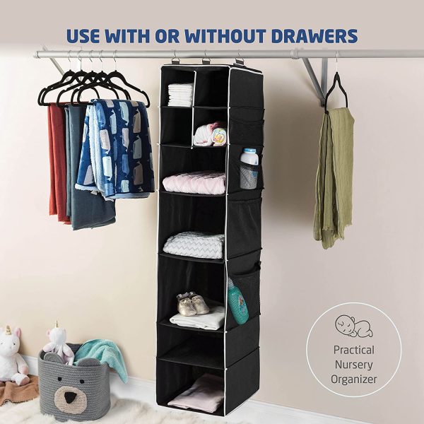 Shelf Hanging Closet Organizer with 5 Drawer Organizers, Baby Nursery Closet, Diaper Caddy Organizer, Slotted Storage Baskets, Hanging Drawers, Dorm Room Closet with Foldable Cube Storage Bins