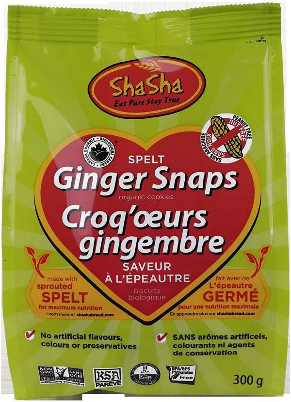 Shasha Co Organic Spelt Ginger Snap Cookie Bags, 300 grams - Image 6