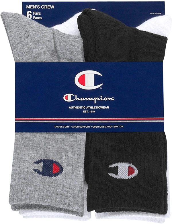 Champion mens Double Dry Moisture Wicking Champion Logo 6 Or 12 Pack Crew Socks - Image 2