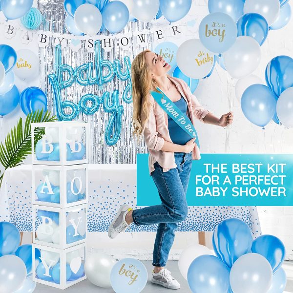 Blue Baby Shower Decorations for Boy- Jumbo Set All Inclusive Baby Boxes with Letters for Baby Shower - Boy Baby Shower Decoration