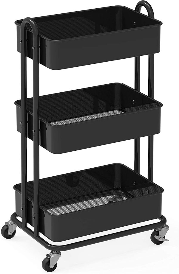 SimpleHouseware 3-Tier Metal Kitchen Cart Utility Rolling Cart, Black - Image 6