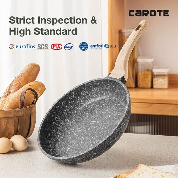 8 Inch Nonstick Skillet Frying Pan Egg Pan Omelet Pan, Nonstick Cookware Granite Coating,Black