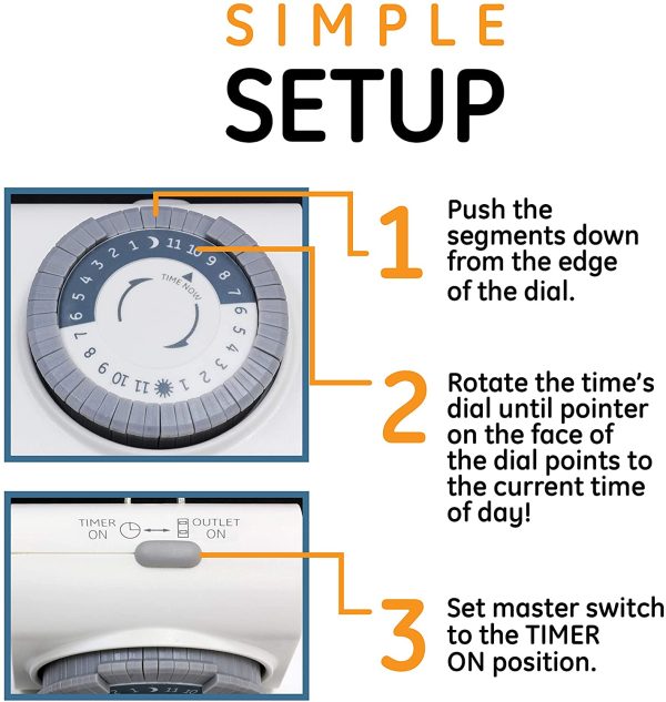 GE 24-Hour Heavy Duty Indoor Plug-in Mechanical Timer, 2 Grounded Outlets, 30 Minute Intervals, Daily On/Off Cycle, for Lamps, Seasonal, Christmas Tree Lights and Holiday Decorations, 15075, White - Image 9