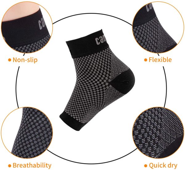 Cambivo Plantar Fasciitis Socks (2 Pairs) Ankle Support Sleeve with Arch Support for Men and Women, Brace for Plantar Fasciitis Pain Relief, Foot Pain, Heel Pain, Arch Pain, Swelling, Injury Recovery, Achilles Tendon, Running, Hiking, Tennis(Black, Small) - Image 6