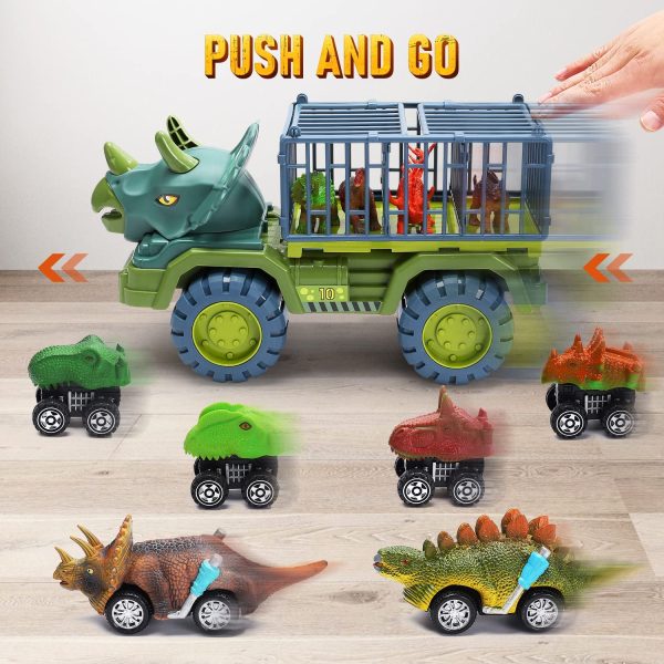 CUTE STONE Dinosaur Transport Truck Toy with Dinosaur Figures, Kids Dinosaur Playset with Friction Powered Cars, Pull Back Cars, Activity Playmat, Dino Car for Toddlers Boys Grils - Image 8