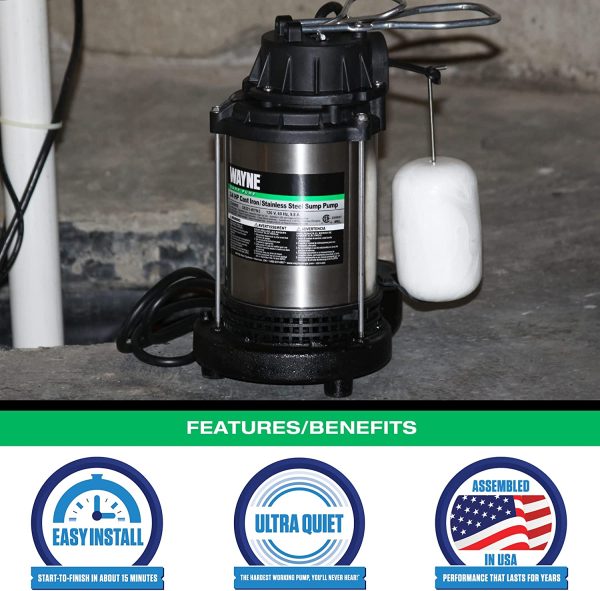 Wayne CDU980E 3/4 HP Submersible Cast Iron and Stainless Steel Sump Pump with Integrated Vertical Float Switch - Image 8