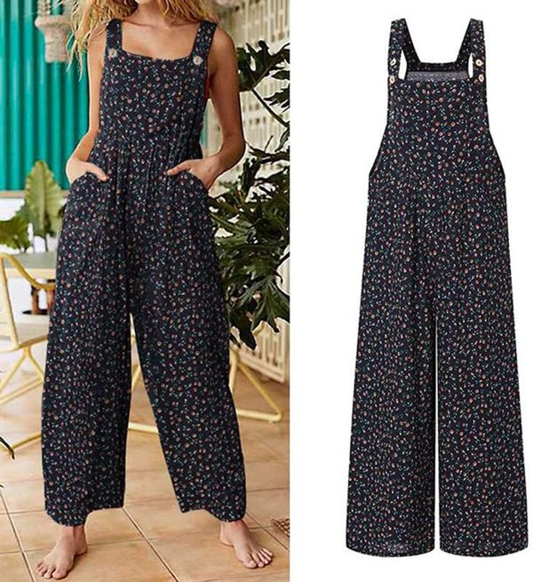 QCool Women’s Jumpsuit, Summer Casual Sleeveless Wide Leg Jumpsuits Romper with Pockets Floral Print Baggy Overalls - Image 3