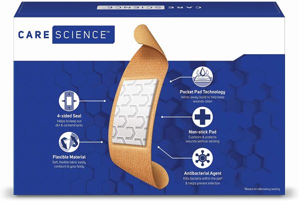 Care Science Antibacterial Fabric Adhesive Bandages, 100 ct Assorted Sizes | Flexible + Breathable Protection Helps Prevent Infection for First Aid and Wound Care - Image 3