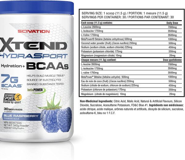 XTEND Hydrasport BCAA Powder Blue Raspberry | Informed-Sport Certified + Sugar Free Post Workout Muscle Recovery Drink with Amino Acids | 7g BCAAs for Men & Women | 30 Servings - Image 5