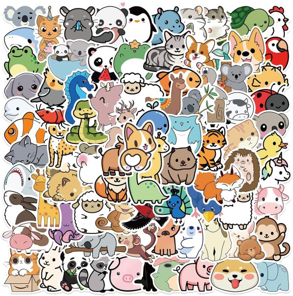 Animal Mixed Stickers Packs-100pcs Cat Dog Tiger Elephant Panda Stickers Vinyl Waterproof Cartoon Stickers for Adults Teens Girls Boys Toddlers Kids for Journaling Water Bottle Laptop Decor