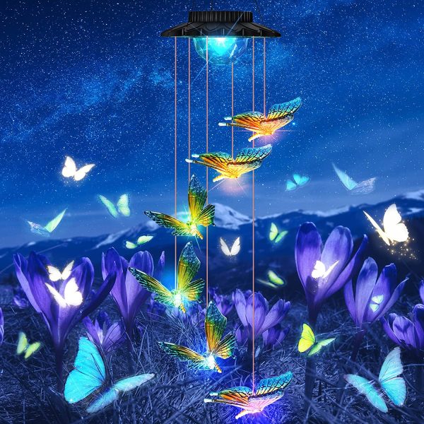 Solar Butterfly Wind Chimes Outdoor Colors Changing Upgraded 7 LED Lights Energy Saving and Waterproof Hanging Shiny Lights for Home Patio Yard Garden Decor Great Gifts Mother Gift - Image 3