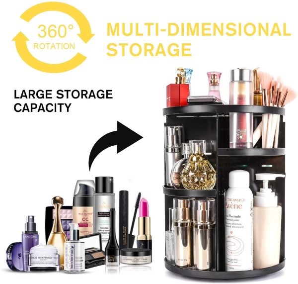 sanipoe 360 Rotating Makeup Organizer, DIY Adjustable Makeup Carousel Spinning Holder Storage Rack, Large Capacity Make up Caddy Shelf Cosmetics Organizer Box, Best for Countertop, Black - Image 7