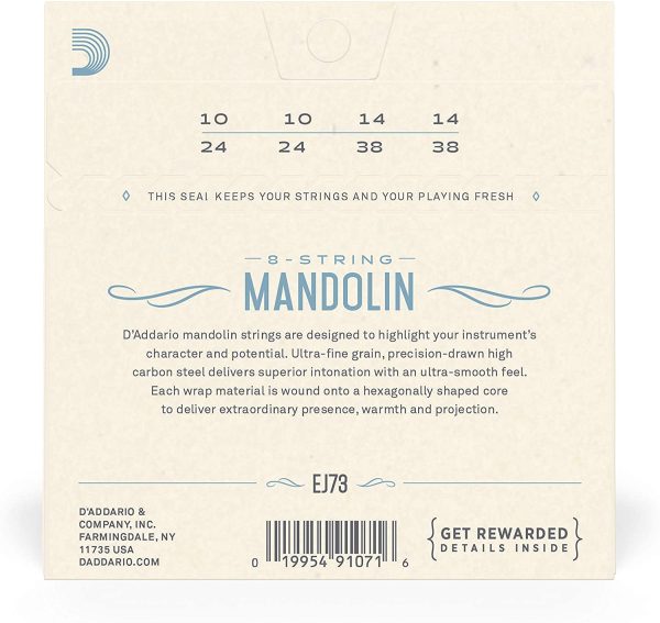 D'Addario EJ73 Phosphor Bronze Mandolin Strings, Light, 10-38 - Image 4