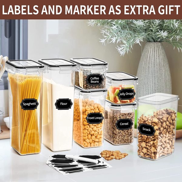 Airtight Food Storage Containers Set with Lids, 24 PCS Clear Kitchen Pantry Organization Canisters,  Kitchen Storage Containers for Cereal Flour & Sugar - Labels & Marker, Black - Image 4