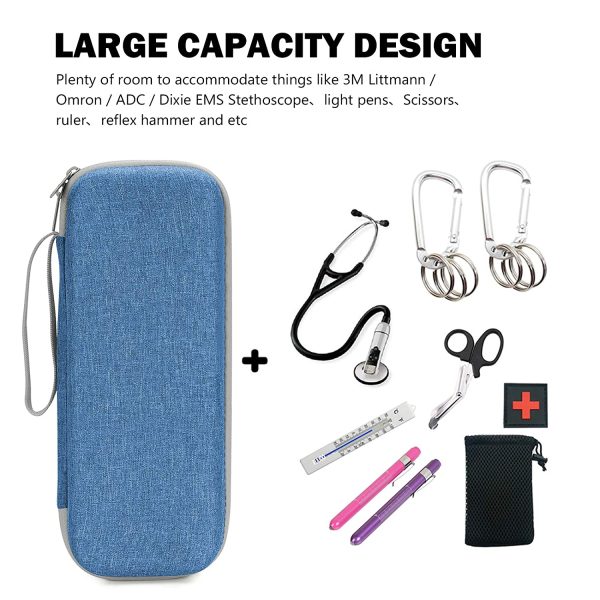 ProCase Hard EVA Stethoscope Case, Shockproof EVA Travel Carrying Case Storage Bag for 3M Littmann / Omron / ADC / Dixie EMS Stethoscope, with Extra Mesh Pockets for Small Accessories [Device NOT Included] -Blue - Image 4