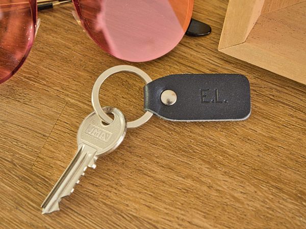 Personalized leather key chain, exquisite gift monogram handmade in France | Custom key ring, edc keychain (Black) - Image 5