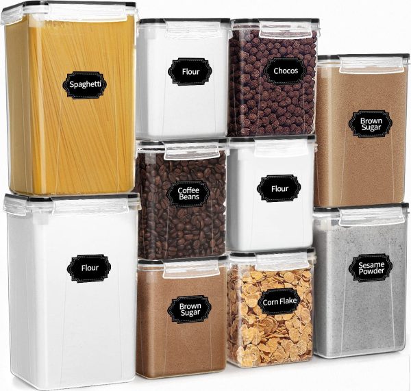 Large Airtight Food Storage Containers,  10PCS Plastic Cereal Storage Containers - kitchen & Pantry Storage Containers for Sugar, Flour, Baking Supplies - Lables & Mark(Black) - Image 5