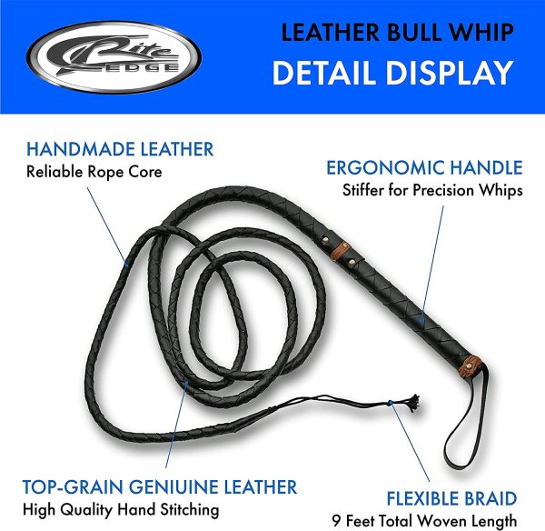 SZCO Supplies Hand Made Leather Bull Whip, 9-Feet - Image 2