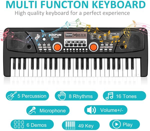 M SANMERSEN Kids Piano Keyboard with Microphone, 49 Keys Electronic Keyboards Pianos for Beginners Kids Piano with MP3 Function for 3-12 Years Girls Boys - Image 4