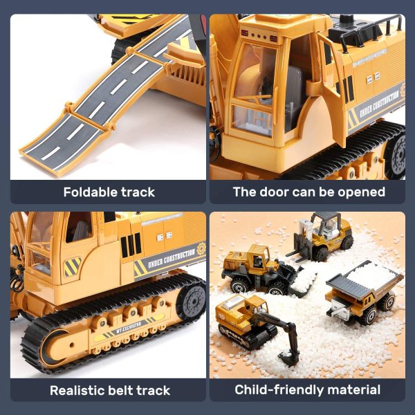 CUTE STONE Construction Vehicles Excavator Toy Set with Realistic Sounds & Lights,Kids Construction Toys Included Toy Excavator,Forklift,Bulldozer,Carrier Loader and Toy Crane,Great Gift for Kids Boys Toddler - Image 9