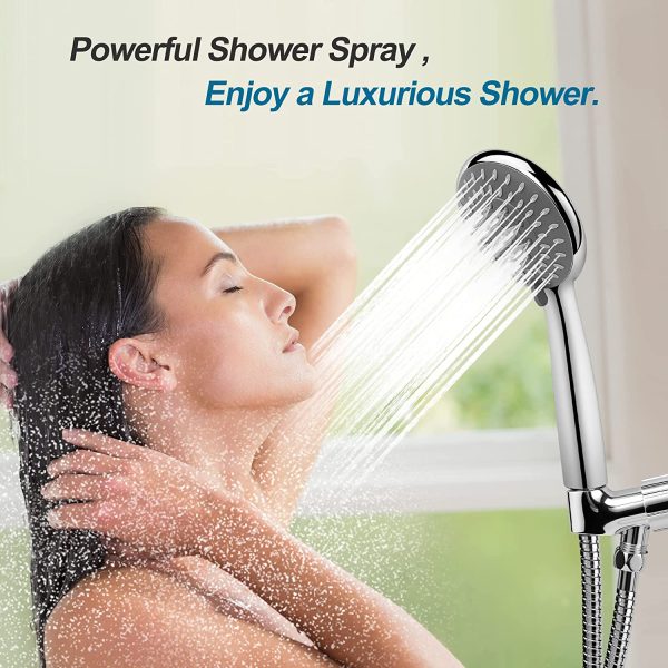 Shower Head,  5-Settings 4.1" Chrome Face High Pressure Handheld Shower Head, Premium Luxury Rainfall Spa Detachable Shower Set, Bathroom Accessories for The Ultimate Shower Experience - Image 3