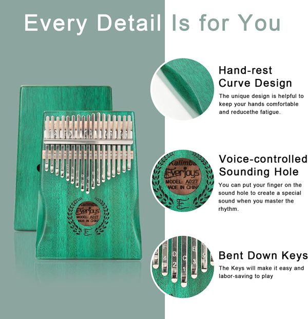 Thumb piano Portable Kalimba 17 Keys - Finger Piano with Protective Case, Fast to Learn Songbook, Tuning Hammer (17 keys, Green) - Image 3