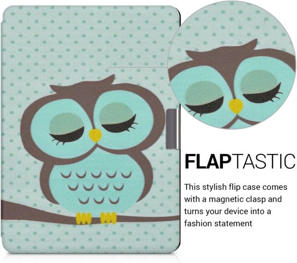 kwmobile Case Compatible with Kobo Aura Edition 2 - Case PU e-Reader Cover - Sleeping Owl Turquoise/Brown/Mint - Image 2