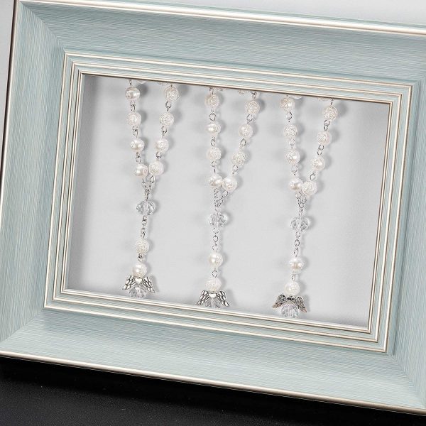 30 Pieces Baptism Rosary Acrylic Rosary Beads Mini Rosaries with Angel for The First Communion Baptism Party Favors (Beige Silver) - Image 3