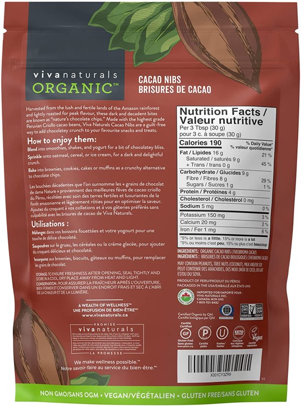 Organic Cacao Nibs, 1 lb Bag (454 g) - Keto and  Unsweetened Chocolate Chip Substitute, Perfect for Gluten Free Baking, Smoothies and More, Non-GMO and Gluten Free - Image 4