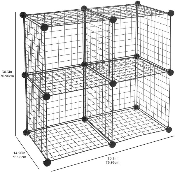 Amazon Basics 4 Cube Grid Wire Storage Shelves, Black - Image 2