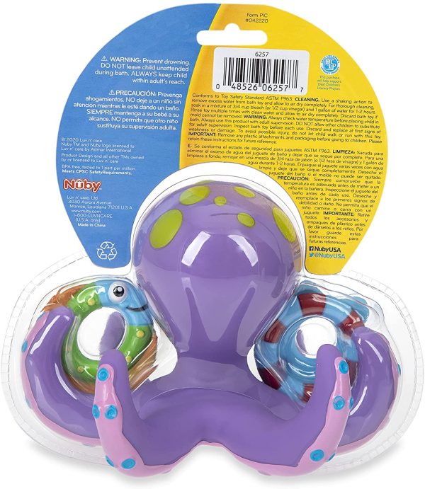 Nuby Floating Purple Octopus with 3 Hoopla Rings Interactive Bath Toy - Image 5