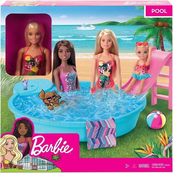 Barbie Doll, 11.5-Inch Blonde, and Pool Playset with Slide and Accessories, Gift for 3 to 7 Year Olds - Image 4