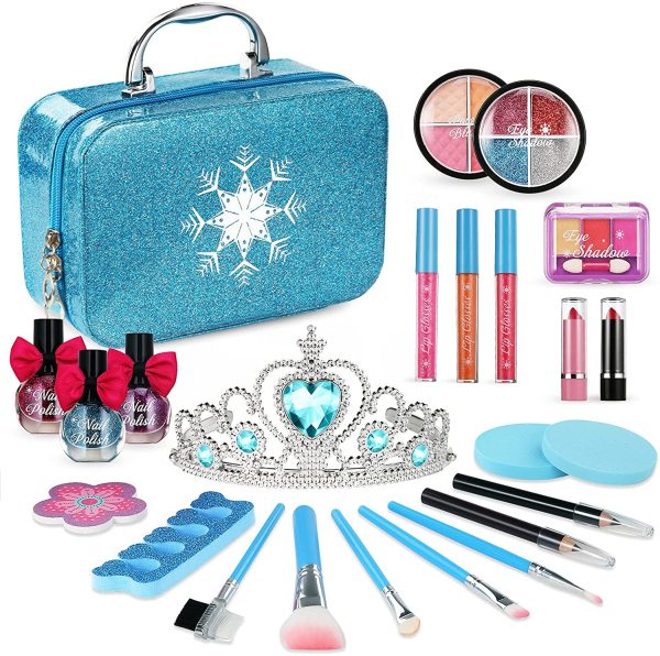 PERRYHOME Kids Makeup Kit for Girl, 24 Pcs Washable Little Girls Makeup Kit Real Cosmetic Toy, Safe & Non-Toxic Frozen Makeup Set, Toddler Makeup Set for 3-12 Year Old Girls Birthday Gift Blue - Image 5